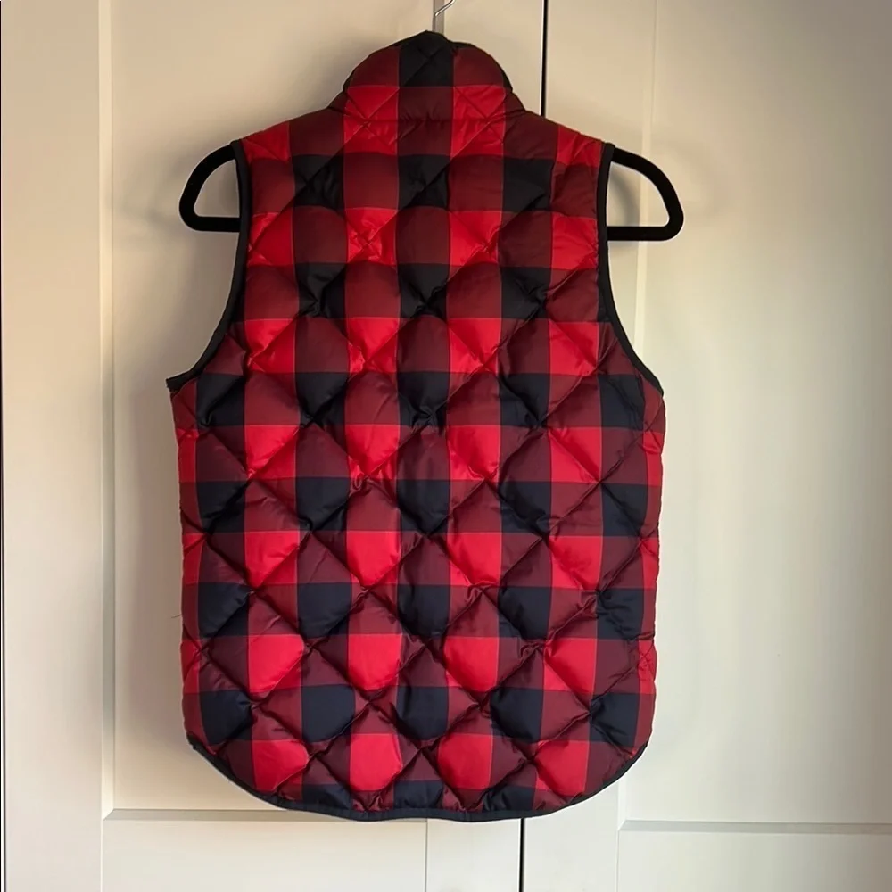 J. Crew Red and Navy Plaid Quilted Vest | XS